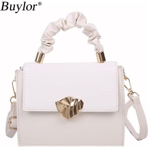 Buylor Fashion Handbag Stone Grain Leaf Lock Women Crossbody Bag PU Leather Female Shoulder Bag Solid Flip Ladies Square Bag