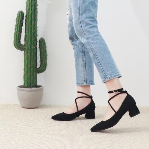 5.5CM high-heeled pointed high-heeled shoes cross straps shallow mouth womens shoes ladies thick with single shoes women