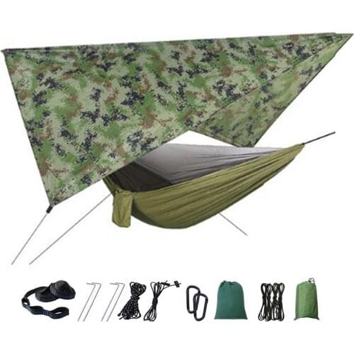 Outdoor Hammock With Mosquito Net Camouflage Camping Backpacking Bug Hammocks Netting Parachute Hammock Canopy 1-2 Person
