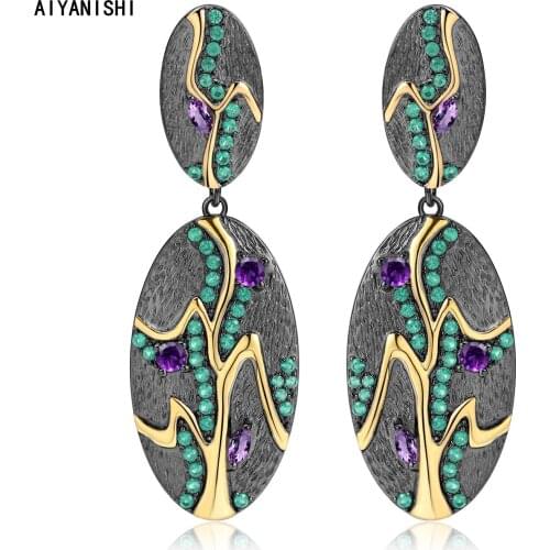 AIYANISHI Vintage 925 Sterling Silver Dangle Earrings Exaggerated Earring Prevent Allergy Silver Black Drop Earring Lover Gifts