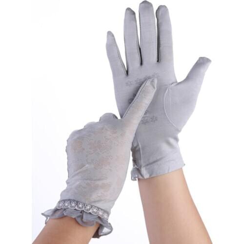 Female Summer Sunscreen Cotton Sun Driving Cycling Mittens Women Dot Bow Lace Exposed Finger Touch Screen Thin Typing Gloves J87