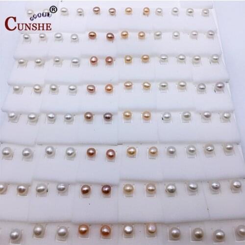 High Quality 925 Sterling Silver 8-9mm Bread Round Freshwater Cultured Pearl Stud Earrings For Women Wedding Gift