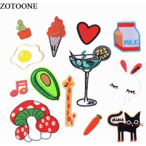 ZOTOONE Fruit Vegetables Milk Embroidery Iron on Patches for Clothing Kids Clothes Appliques Badge Stripes Sticker Craft Jewelry