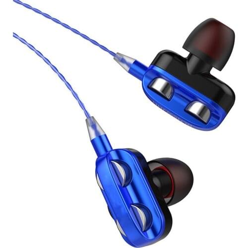 1PCS Sports Earphones Dual Drivers 4 Units Heavy Bass HiFi Music Earpiece Universal 3.5mm In-ear Wired Earphones