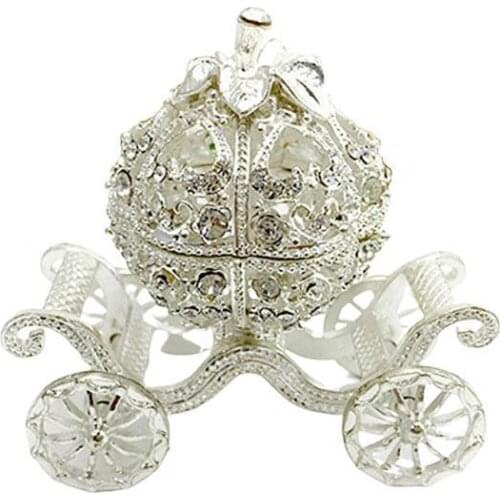 2xMetal Rhinestone Jewelry Trinket Box Pumpkin Carriage Shape Craft Home Decor