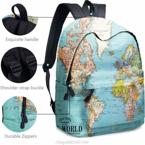 2pcs World Map Printing Backpack Girls Bookbag Laptop Bag Travel Daypack Student Rucksack with Pencil Case S19 20 Dropshpping