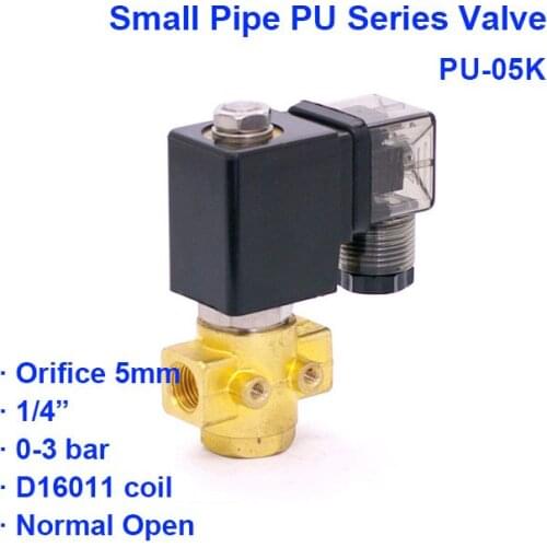 2 way 2 position Normal open D16011 coil Pneumatic Brass Water PU-05K Solenoid Valve 0-5bar Orifice 5mm BSP Port G1/4" AC220V
