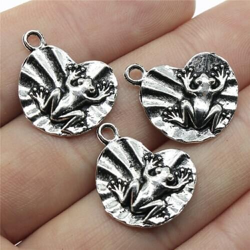 20pcs Charms Frog On Lily Pad 18x17mm Antique Bronze Silver Color Pendants Making DIY Handmade Jewelry