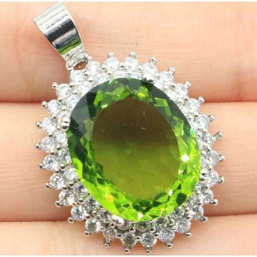 33x23mm Big European Design 6.8g Green Peridot White Zircon Fine Jewelry 925 Sterling Silver Pendant