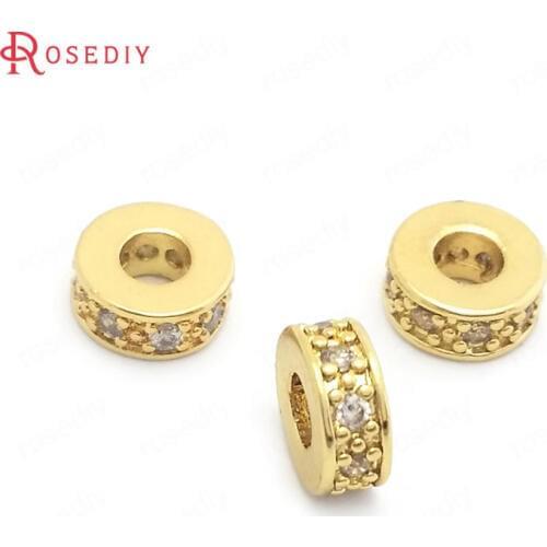 37826)10PCS 7MM 24K Gold Color Brass with Zircon Round Spacer Beads Bracelets Beads Jewelry Making Supplies Diy Accessories