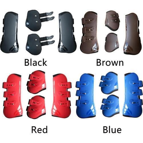 4 PC Horse Front Rear Legs Adjustable Horse Leg Boots PU Leather Horse Jumping Horseshoe Support Horse Leg Protection Supplies