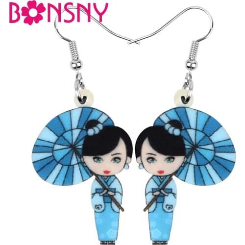 Bonsny Acrylic Japanese kimono Girl Parasol Earrings Drop Dangle Jewelry For Women Girls Teens Party Decorations Gift Accessory