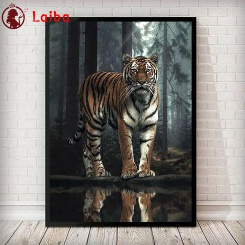 Diamond Embroidery Modern animal art forest tiger Full Square round Diamond Mosaic Rhinestones Painting Cross Stitch Wall Decor