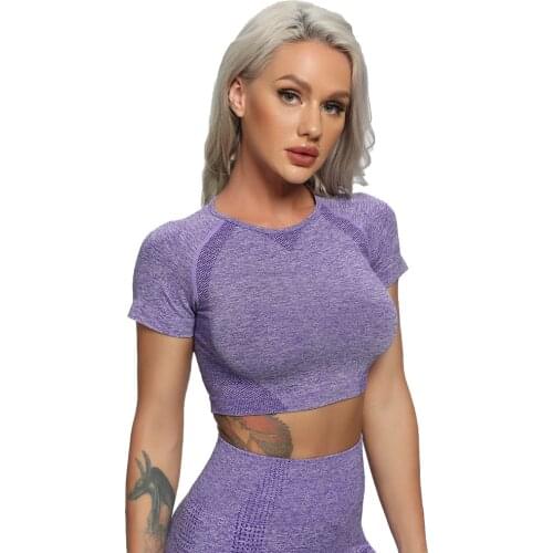 Seamless Yoga Tops Fitness Women Workout Sportswear Solid Short Sleeve Crop Top Yoga Shirt Gym Running Sports Cycling T-shirts