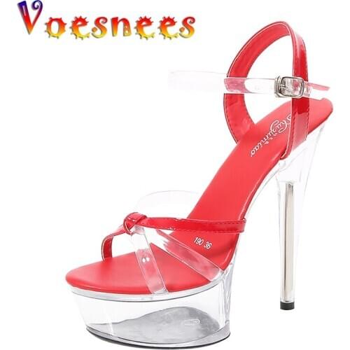 Voesnees Wedding Shoes Bride Women High Heels Front & Rear Strap Sexy Thin Heels Platform Sandals Clear Heels 15cm Female Shoes