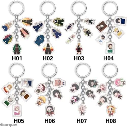 Anime Demon Slayer Acrylic Keychains Cute Brinco Blade Of Ghost Key Chains Kamado Tanjirou Cosplay Pompom Yaiba Keyrings Pendant