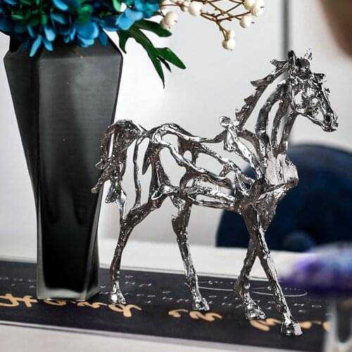 EUROPEAN SILVER PLATING HORSE FIGURINE STATUE HOLLOW OUT METAL CRAFTS SCULPTURE ORNAMENT STUDY DESKTOP DECORATION HOME DECOR