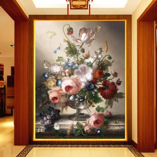 European Modern 3D entrance hallway Background Wallpaper For Living Room Bedroom Damask Floral Wallpaper Desktop Decor WallPaper