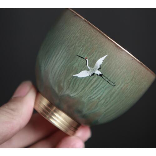 Coarse Pottery Kiln Baked Revitalizing Copper Sole Cup Retro Ceramic Kung Fu Tea Cup Large Size Master Cup Personal Cup Tea Cup