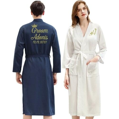 Wedding Party Customize Nama Date Women Men Bathrobe Kimono Dressing Gown Bride Groom Bridesmaid Robe