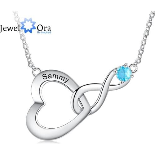 JewelOra Personalized Birthstone Infinity & Heart Necklaces for Women Silver Color Customize Engraving Name Pendant Mother Gifts