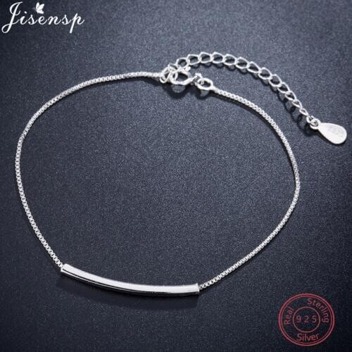 Jisensp 925 Sterling Silver Fashion Jewelry Bracelet Femme Curved Bar Bracelets for Women Simple Bend Bar Bracelets Party Gifts