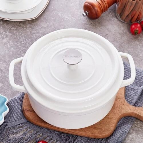 Induction cooker gas universal 24cm enamel cast iron stew pot easy to clean white enamel soup household iron pot