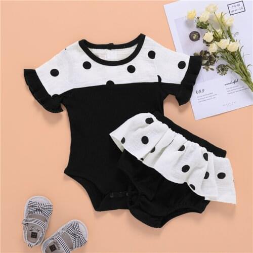 Pudcoco Baby Girls Two-piece Clothes Set, Black Short Sleeve Round Collar Romper and Shorts Summer Baby Clothes