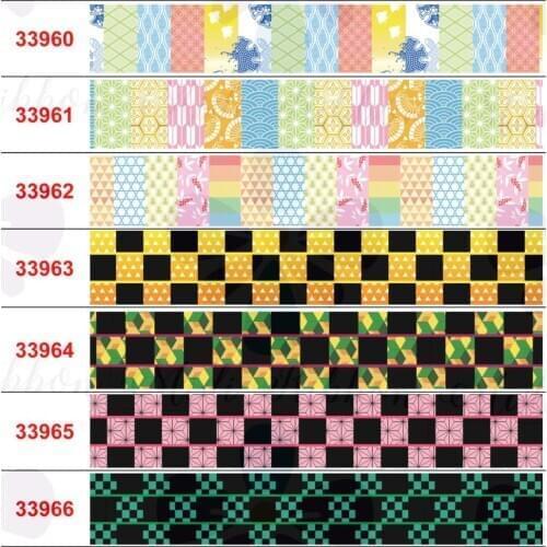16mm -75mm Japanese Anime Cartoon Series 22 Squares Printing Grosgrain Ribbon / Elastic Band DIY Handmade Sewing Bow Material