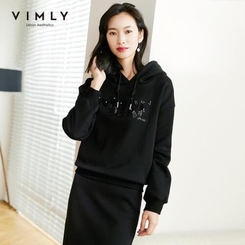 Vimly Winter Women Two Piece Set Fashion Hooded Beaded Embroidery Hoodies High Waist Zipper Skirt Casual Female Outfits F3785