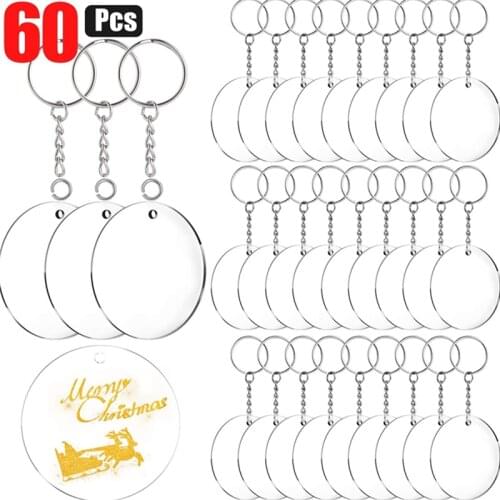 48/60PCS Acrylic Circle Blanks Key Ring 2 Inch Round Acrylic Keychain Blanks With Hole Clear Discs For DIY Making Supplies