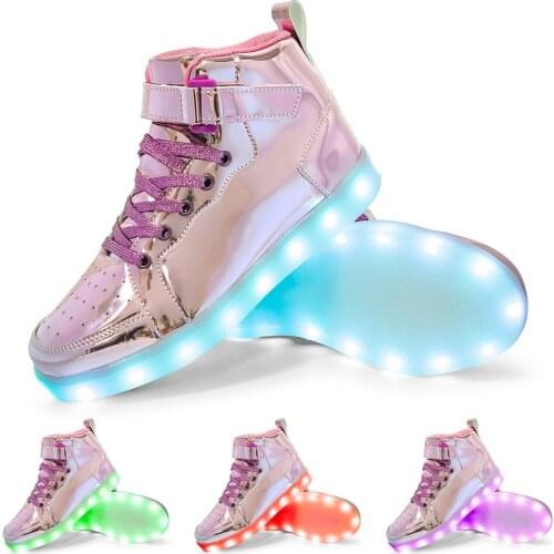 Fashion 2021 New Style USB Charging High-top Luminous Shoes Adult LED Light Shoes Colorful Childrens Sneakers DX00601