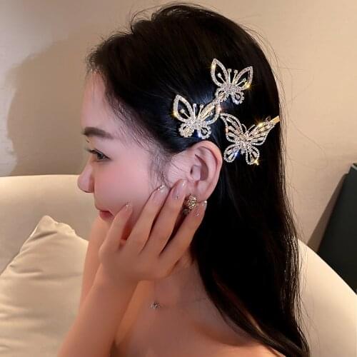 Fashion jewelry with personality tide rhinestone butterfly hairpin duckbill clip temperament hair jewelry for women jewelry