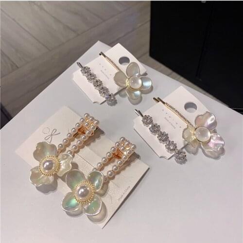 2pcs Fashion flowers pearls Gemstone Hair Barrette Hair Clip Hairpin Girls simple Hair Accessories Women Headdress Wholesale