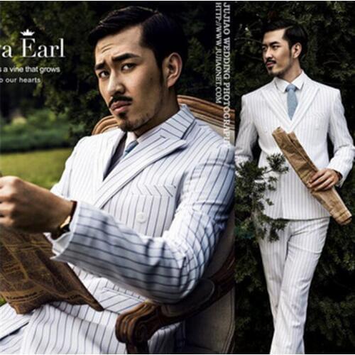 Mens clothing ternos masculino costume homme mariage 2020 suits male slim wedding suits for men stripe suit jacket + pant white