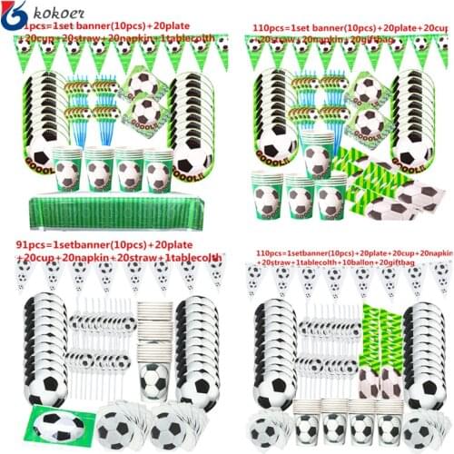 1set World Cup Theme Football Soccer Green Birthday Party Kids Disposable Tableware Set Napkins Cup Plate Party Supplies
