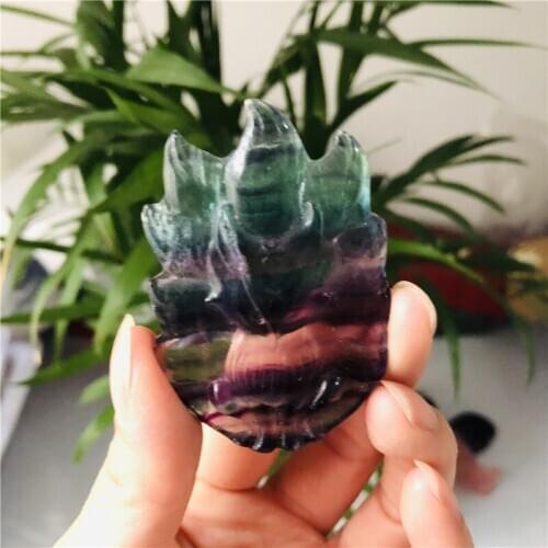 Natural Quartz Crystal Carved Rainbow fluorite nine-tailed fox stone healing Mineral Crystal Stone Table Holiday Gift