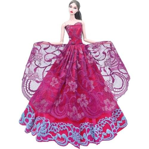 NK 1 Pcs Fashion Purple Lace Wedding Dress For Barbie doll dress For 1/6 Doll Princess Gown Dress Clothes Gown 110D