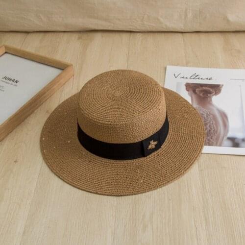 New straw hat ladies bee bow summer outing sunscreen sunshade European and American retro leisure all-match top hat