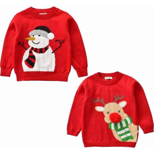 Toddler Baby Girls Boys Christmas Sweaters Little Kids Cute Snowman Reindeer Print Long Sleeve Crew Neck Knitted Pullovers
