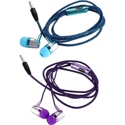 Retail 2 Pcs H-169 3.5mm MP3 MP4 Wiring Subwoofer Braided Cord, Universal Music Headphones (Blue &Purple)