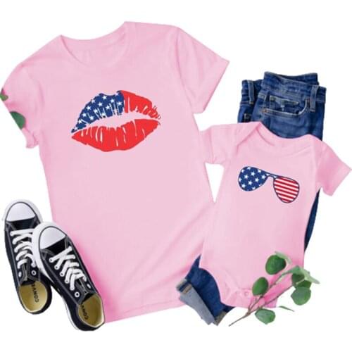 Mommy and Me Shirts Mama Girl Matching T-Shirts Lip Glasses Print Mommy and Me Outfits Mother Daughter Shirts Gift Boys New Baby