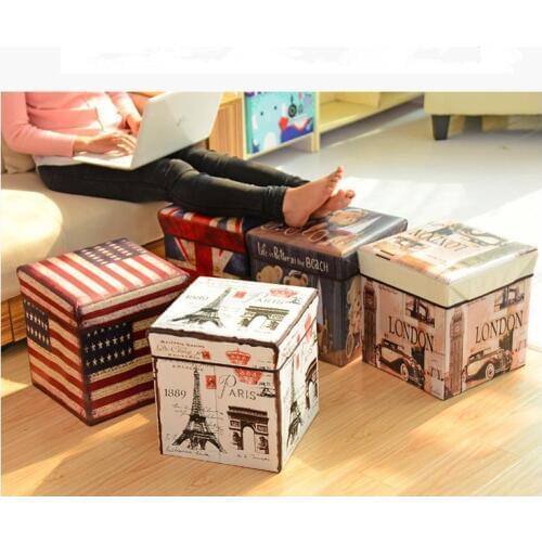 1PC Retro Folding stool sit box Shoes storage box organizer Underwear kid toys Cosmetics shoe Taburete home decoration ND 001
