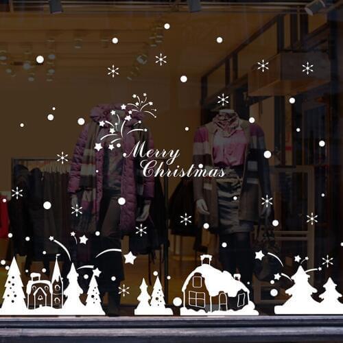 Xmas Snow House Wall Stickers Kids room Bedroom New Year Window Glass Decor Christmas Party Decor Removable Art Decals Murals