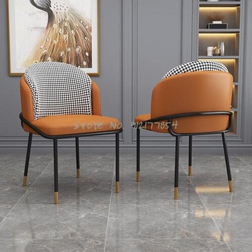 Nordic light luxury dining chair wrought iron leisure chair modern minimalist dressing chair houndstooth reception chair makeup