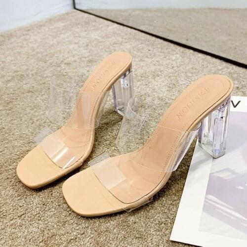 Zapatos de mujer Transparent high-heeled slippers ladies sandals summer wear women transparent wedding jelly Buty Damskie