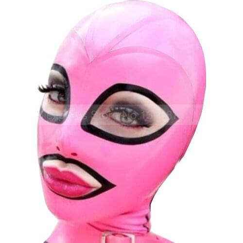 Unisex Pink And Black Latex Mask With Twist Braid Wig Back Zipper Fetish Customized Size Hood Handmade Costumes S-LM264