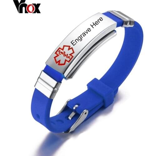 Vnox Free Engraving Medical Alert Bracelet Personalized ICE Emergency 5 Color Silicone