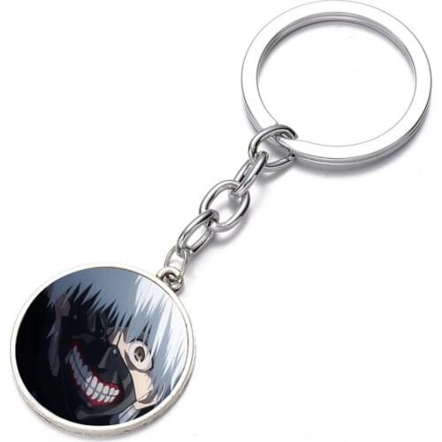 Japan anime Tokyo Ghouls Keychain Kaneki Ken Split Face Keychain Crystal Glass Cabochon Art Picture Pendant Key Chain Holder