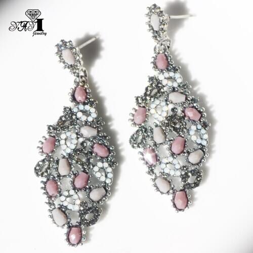 YaYi Jewelry Fashion Multi Glass Rhinestone Dangle Crystal Earring Girls Lady Womens Ancient Silver Color Gem Earrings Gift